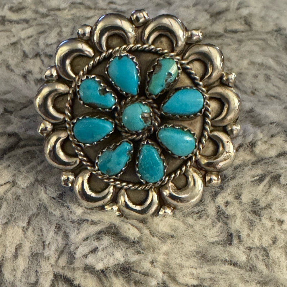 Silver and Turquoise Floral Ring